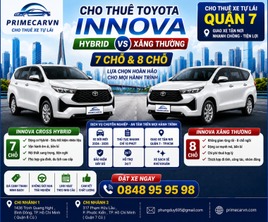 Thuê Innova Hybrid và Innova Xăng Thường 7 Chỗ, 8 Chỗ Tại Quận 7