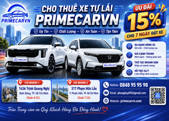 GIỚI THIỆU DỊCH VỤ CHO THUÊ XE TỰ LÁI CÓ TÀI PRIMECARVN